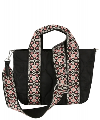 Quilted Nylon Top Handle Satchel LHU479 BLACK